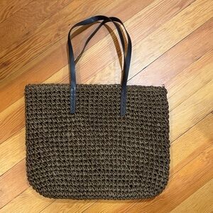 Source Unknown Dark Brown Woven Tote with Black Straps
